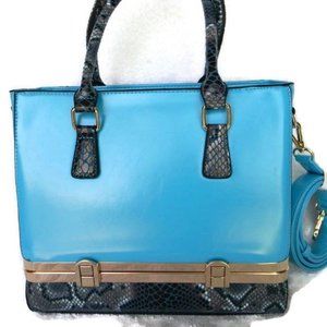 Solid& Snake Skin Accented Top Handle Mini Handbag